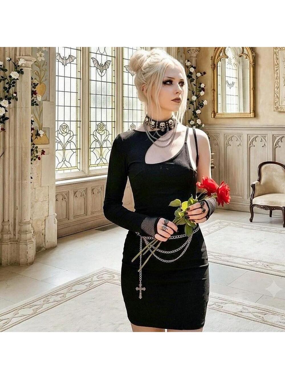 Gothic Asymmetrical Cutout Mini Dress 10
